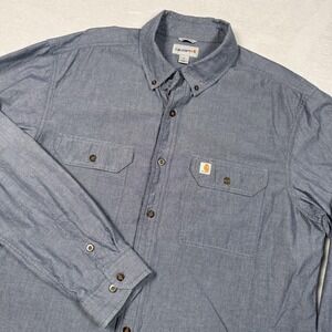 Carhartt Shirt Mens XL Blue Chambray Long Sleeve Button Front Workwear Casual
